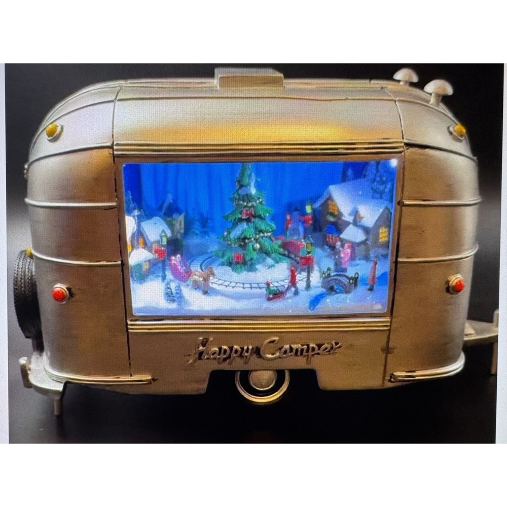 Animated Christmas Camper Trailer Village Musical Lights Moving Train RV Holiday